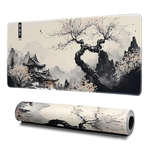 Japanese Mouse Pad, Large Japanese Desk Mat, XL Anime Gaming Keyboard Mat, Non-Slip Rubber Base, Big Extended Desk Protector for Office and Home, 31.5”x11.8” - color: Cherry Blossom