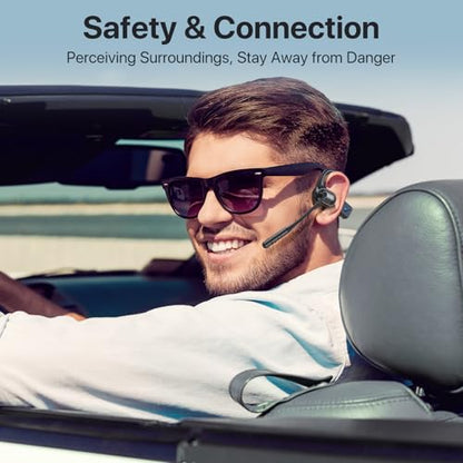 Open Ear Headphones with Mic, 29g Bluetooth Headset, Air Conduction Headphones with Dual Device Connection & Mute, Wireless Headset with Mic for Work, Driving, Office, Workout, Black