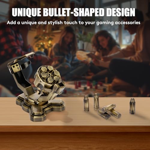 Bullet Nest Revolver Dice Set – Premium 7-Piece Zinc Alloy Polyhedral Dice with Spinning Revolver Cylinder Case, Collectible DND Dice Gift for Dungeons & Dragons, RPG & Tabletop Gamers (D00, Bronze) - color: Bronze, style: D00