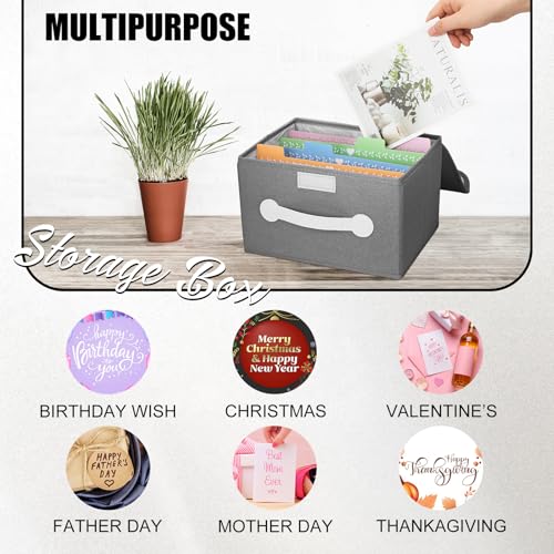 Greeting Card Organizer Box with 16 Dividers,Collapsible Greeting Card Storage Box With Lids，Ideal for Greeting Cards,Recipes, Photos, Envelopes, Keepsake（Grey，84 Pcs Labels） - color: Grey
