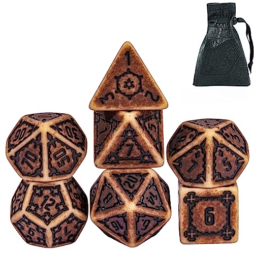 cusdie 7 Pcs 25mm Giant DND Dice with Dragon Eye Dice Bag, Polyhedral Dice Set, D&D Dice for Pathfinder RPG(Retro Yellow) - color: Retro Yellow