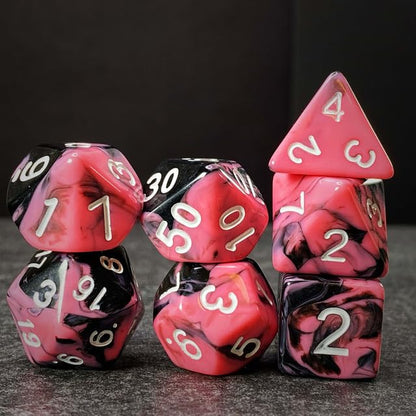 Sage’s Portal Stones DND Dice Set Acrylic Opaque 7-PC Polyhedral DND Dice Set for Dungeons and Dragons D&D Sage’s Cantrips RPG Tabletop TTRPG (Pink/Mica) - color: Pink/Mica