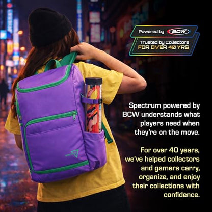 BCW Spectrum TCG Backpack | Holds 7–9 Prism Deck Cases or Deck Boxes | Configurable Storage for Cards & Gear | Playmat Strap & Side Pocket | Durable & Travel-Friendly Design | Gamma Purple - color: Purple