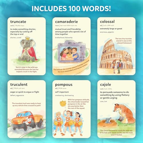 Skillmatics Vocabulary Flash Cards for Kids - Learn 100 Words with Wordplay, Visuals & Soundplay, Educational Gift for Ages 10, 11, 12, & Up, Screen-Free Language Game - style: Level 2