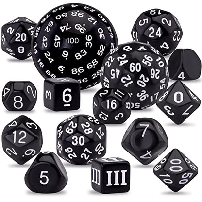 AUSTOR 15 Pieces Complete Polyhedral Dice Set D3-D100 Game Dice Set with a Leather Drawstring Storage Bag for Role Playing Table Games(Black & White) - color: Black & White