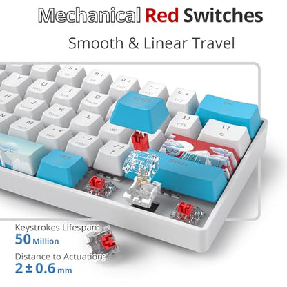 Portable 60% Mechanical Gaming Keyboard White/Blue, RGB Backlit Wired Key Board with Red Switch, Compact 68 Keys Office Keyboards with for Windows Laptop PC (68 Sea/Red Switch) - color: 68 Sea/Red Switch