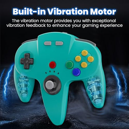 2 Pack Wireless N64 Controller for Switch 1 & 2, N64 Console, Lemon/Cyan | (Built-in Vibration) (Rechargeable) (3D Analog Stick), 2.4 GHz USB & N64 Receiver Made for Switch Online, Windows PC, macOS - color: Two Pack Lemon/Cyan