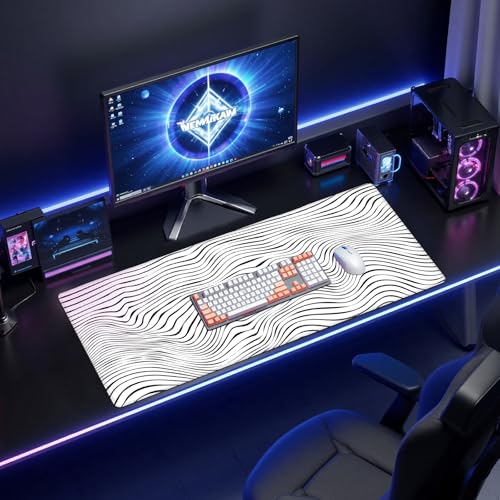 Baziabbo Desk Mat,XXL Extended Large Mouse Pad,Gaming Mousepad with Stitched Edge,Non-Slip Rubber Base Keyboard Desk Pad for Home Office Study Game (Lines) - color: Lines