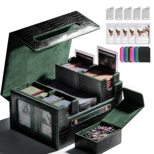 Premium Trading Card Storage Case TCG Deck Box Holds 800+ Sleeved Cards for MTG, YuGiOh, Uno, Sport with Strong Magnet Closure (4IN1BlackGreen) - color: C-4IN1BlackGreen