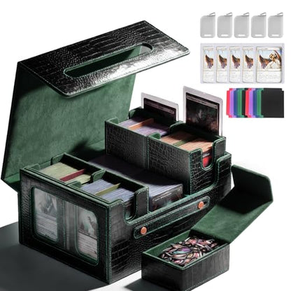 Premium Trading Card Storage Case TCG Deck Box Holds 800+ Sleeved Cards for MTG, YuGiOh, Uno, Sport with Strong Magnet Closure (4IN1BlackGreen) - color: C-4IN1BlackGreen