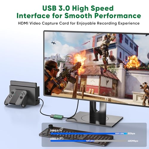 Video Capture Card, 4K HDMI to USB 3.0 Capture Card,1080P 60FPS Capture Card for Streaming, Gaming, Compatible with IPad Windows Android Mac OS Switch 2/Xbox/PS5/4/Camera/Zoom/OBS(Green)