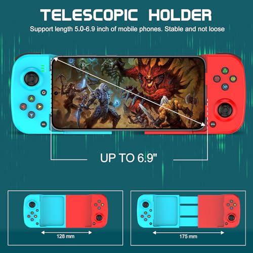 Joso Phone Controller for iPhone/Android Support Phone Case, Mobile Gaming Controller with Ergonomic Design - Wireless Gamepad for Cloud Gaming & PS Remote Play - color: Blue+Red