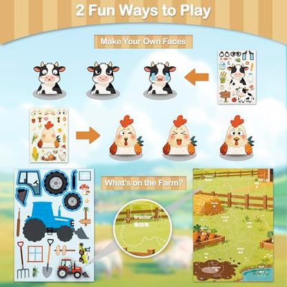 Farm Animal Stickers for Kids and Toddlers, Make-a-Face Sticker Book, 10 Unique Mix‑and‑Match Designs and 1 Scene Card, Goodie Bag Stuffers, Birthday Party Favors, DIY Crafts Supplies - style: Farm