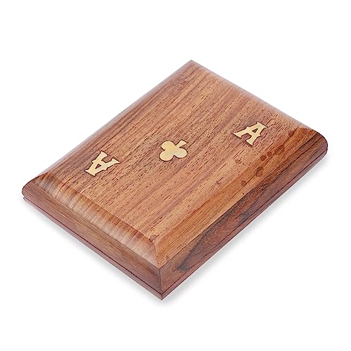 Ajuny Wooden Playing Card Box 15x12 cm, Double Deck Organizer with 2 Sets | Handcrafted Brass Inlay Club Design Elegant Twin Card Collector Decorative Storage Case Organiser Housewarming Gift 15 x 12cm