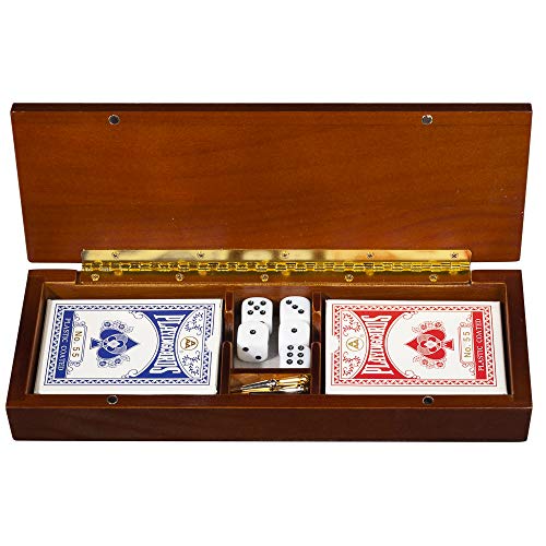 WE Games 3 Player Wood Cribbage Set - Easy Grip Pegs and 2 Decks of Cards Inside of Board - Walnut Stained - color: Walnut Stain