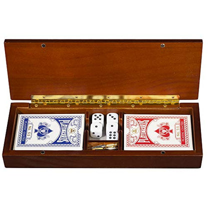 WE Games 3 Player Wood Cribbage Set - Easy Grip Pegs and 2 Decks of Cards Inside of Board - Walnut Stained - color: Walnut Stain
