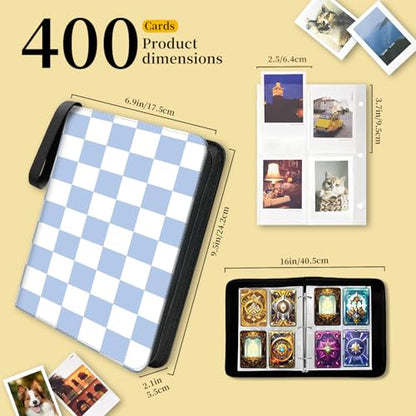 AXUASSILD 4 Pocket Card Binder, Premium Trading Card Holder Fits 400 Cards With 50 Removable Sleeves, Cute Portable Collection Card Ablum Holder Cute Blue Plaid - color: Cute Blue Plaid