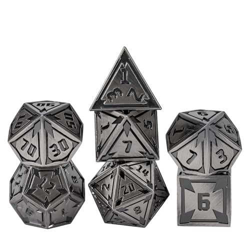UDIXI Metal Dice Set D&D Heavy Metallic DND Dice for Tabletop Game (Nickel) | 7-Pieces, Lozenge Pattern, Zinc Alloy Material, Gorgeous Gift Case, DM Gift, for Dungeons and Dragons Role Playing Games - color: Ancient Silver