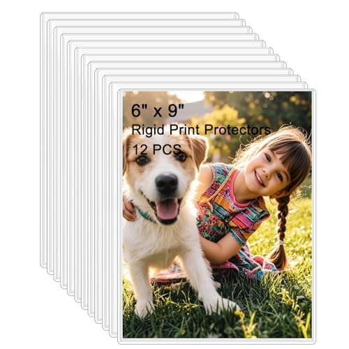 12PCS 6" x 9" Clear Rigid Card Sleeves – Waterproof Hard Plastic Protectors for Postcards, Prints, Photos, Trading & Sports Cards – Top Load Jumbo Sheet Holders - size: 6" x 9"