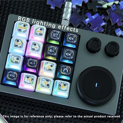Programmable Keyboard,16 Key Triple Knobs Macro Keypad Programmable Designer, Programmable Keypad with Layer Screen, One Handed Gaming Keyboard for iOS,Windows (Grey) - color: Gray