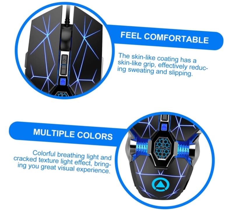 Wired Gaming Mouse, Silent Click Edition, USB Computer Mouse for PC, Laptop, Desktop, E-Sports Compatible, Matte Black