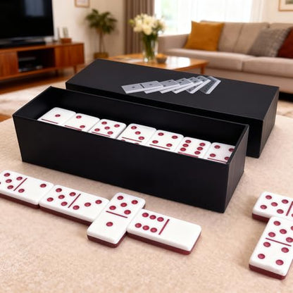 IDTQ Dominoes Set for Adults, Double 6 Dominos Game Set with 28 Domino Tiles Double with Upscale Gift Boxes -7 Polyhedral Dice -Classic Board Games (Light Pink) - color: Light Pink