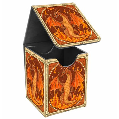 Card Deck Box, Card Storage Box Fits 100+ Single Sleeved Cards, Large Capacity PU Leather Card Storage Box with Strong Magnet for Magic Commander TCG/CCG, Dragon Fire - color: Dragon Fire