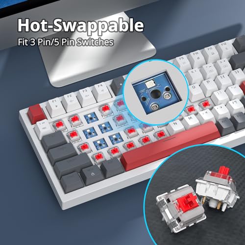 Guffercty kred 75% Percent Mechanical Keyboard with Knob, Gasket Mouted Wired TKL Gaming Keyboard 75 Percent Hot Swappable Programmable for Windows Laptop PC Gamer（82 Grey） - color: GASKET 82 Grey