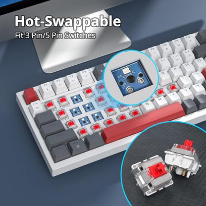 Guffercty kred 75% Percent Mechanical Keyboard with Knob, Gasket Mouted Wired TKL Gaming Keyboard 75 Percent Hot Swappable Programmable for Windows Laptop PC Gamer（82 Grey） - color: GASKET 82 Grey