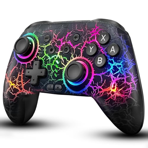 ZRZLMVP Switch Controller Wireless for Nintendo Switch/OLED/Lite/Switch 2 | 1000mAh Rechargeable Switch Pro Controllers with 9 Colors LED Light, Switch Control with Turbo,Vibration,6 Axis Gyro,Wake Up - color: Black