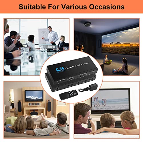 HDMI Multiviewer Switch 4X1, WrixWric HDMI Quad Multi-Viewer Seamless Switcher 4 in 1 Out with IR Remote, Support 4K 30Hz, 5 Display Modes for Security Camera, Monitor, Gaming Consoles - color: 4x1 HDMI Quad Multiviewer