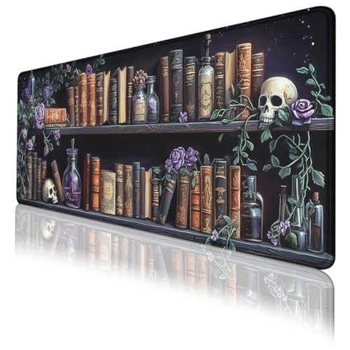 Books Mouse Pad Gothic Fantasy Roses Potion Skull Mousepad Extended Large Laptop Keyboard Non-Slip Rubber Base with Stitched Edges Office Computer Keyboard Laptop 31.5x11.8 Inch - color: Books_05, size: 31.5L x 11.8W inches