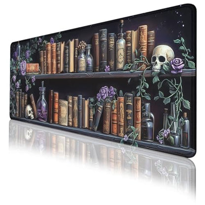 Books Mouse Pad Gothic Fantasy Roses Potion Skull Mousepad Extended Large Laptop Keyboard Non-Slip Rubber Base with Stitched Edges Office Computer Keyboard Laptop 31.5x11.8 Inch - color: Books_05, size: 31.5L x 11.8W inches