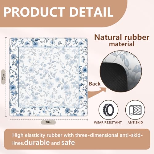 Blue and White Chinoiserie Floral Mahjong Mat 31.5"x31.5", Grandmillennial Chinese Non-Slip Noise Reduction Gaming Mat for American Mahjong Poker Card Board Games Dominoes - color: Blue Flowers