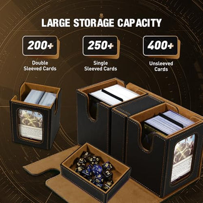 TiMOVO MTG Deck Box, Magnetic Trading Card Storage Case, Black Gold | Holds 400+ Sleeveless Cards, 4 Dividers & Dice Tray, 2 Detachable Commander Card Deck Boxes, For Magic Game Cards - color: Black Gold