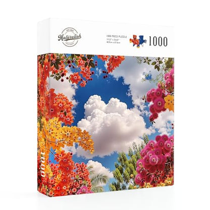 1000 Piece Jigsaw Puzzle for Adults, Tree Canopy Puzzle | Blooming Tree Canopy with Blue Sky and Sunlit Leaves, Relaxing Nature Art, 26.65 x 19.25 in - color: Floral Skyview