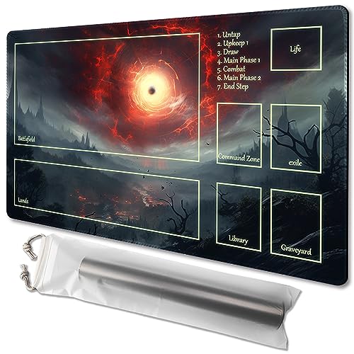 MTG Playmat Size 24x14in Free Storage Bags Non-Slip Backing Printing, Ideal for Card Game Enthusiasts TCG Playmat (Fire Storm,with Zone) - color: Fire Storm-with Zone