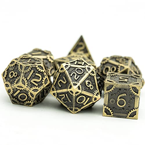 UDIXI Metal DND Dice Set 7PCS Polyhedral Dice Set for D&D Role Playing Game | Ancient Bronze, Steampunk Gear Carved, Solid Metal, Metal Gift Box, DM Gift, for Dungeons and Dragons RPG Tabletop Games - color: Gear-antique Bronze