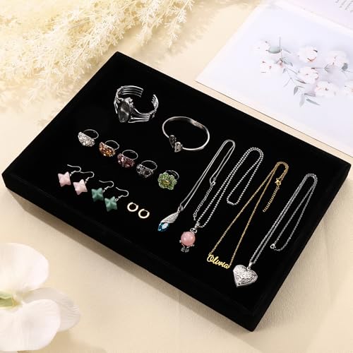 9" x 5.7" Velvet Jewelry Tray Jewelry Display Tray Stackable Empty Plate | Jewelry Organizer Trays for Earrings Necklaces Bracelet Rings Display Showcase - Black - color: Black, size: Flat Tray 9"x5.7"