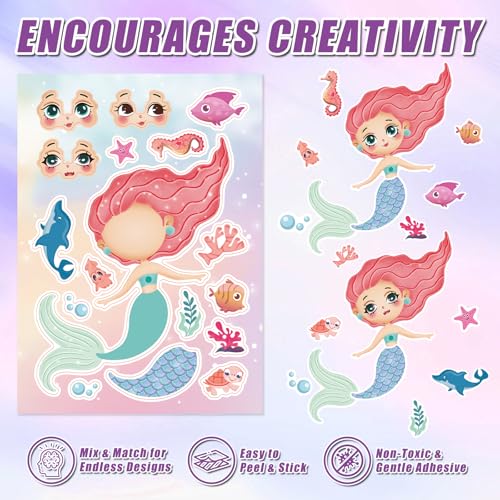 42 Sheets Create Mermaid of Dreams Stickers, Make Your Own Stickers for Boys and Girls, Travel Sticker Books, Party Favors, Birthday, Home, School and Activities Gifts for Kids Ages 3+ - style: Mermaid