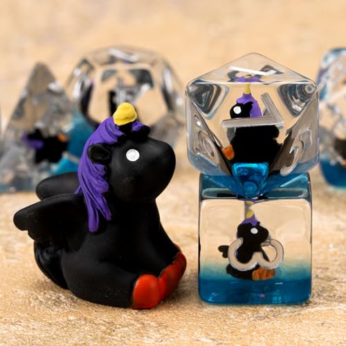 Resin D&D Dice Set, Black Unicorn DND Animal Polyhedral Dice for Dungeons and Dragons, RPG, MTG DND 7-DIE (D4, D6, D8, D10, D12, D20, D%) for Ages 15 and Up - color: Black Unicorn