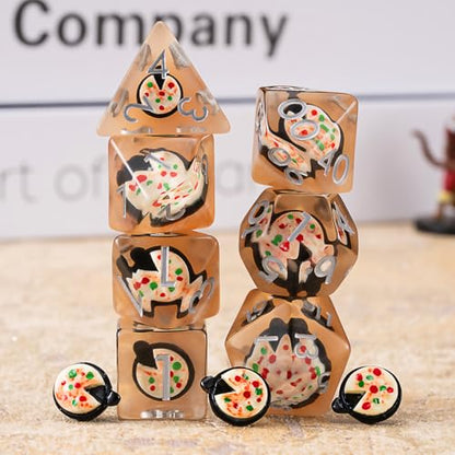 Resin Dice Set,Polyhedral Dice Animal Inclusion Dice,RPG D and D Dice Set for Role Playing Games (Pizza1) - color: Pizza1