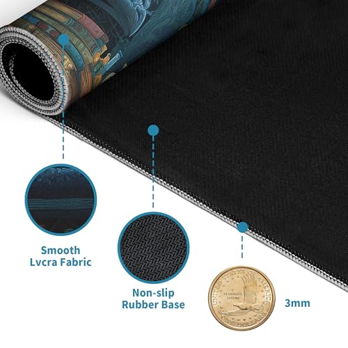 Black Mouse Pad Abstract Mysterious Library Mouse Pad 31.5x11.8 Inch Aesthetic Bookshelf Non-Slip Rubber Base Large Mousepad Stitched Edges Keyboard Mouse Mat Desk Pad for Office and Home - color: Fantasy Bookshelf