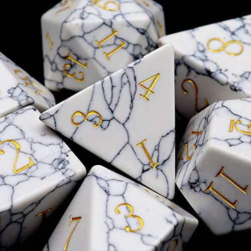 Haxtec Gemstone Dice White Turquoise Howlite Stone DND Dice Set Compatible with Dungeons and Dragons TTRPG DND Master D&D Gift - color: White Blue