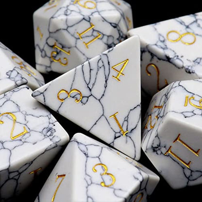 Haxtec Gemstone Dice White Turquoise Howlite Stone DND Dice Set Compatible with Dungeons and Dragons TTRPG DND Master D&D Gift - color: White Blue