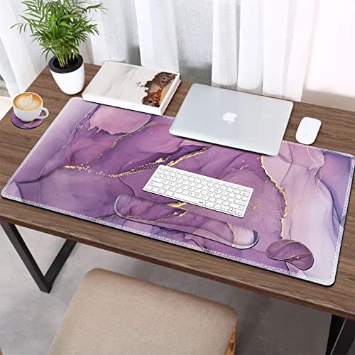 AIMSA Large Gaming Mouse Pad Set, Keyboard Wrist Rest Support Mouse Pad, Ergonomic Memory Foam Multifunctional Extended Desk Mat 35x15.7in Anti-Slip Rubber Base for Office Home, Purple Marble - color: Purple Marble