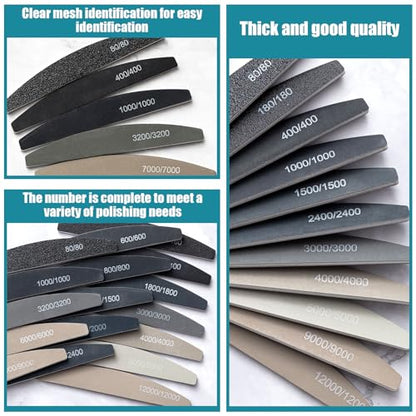 Honoson 20 Pcs Sanding Sticks for Plastic Models 3D Print Polishing Sticks Assorted Metal and Wood Sanding Tools Accessory for Model Craft Amateur Beginner(Low Grits and High Grits,Moon Style) - style: Moon Style