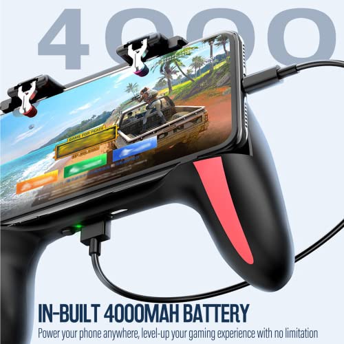 Mobile Game Controller with 4000mAh Power Bank & Cooling Fan, L1R1 Triggers Joystick for PUBG/Call of Duty/Fortnite, Gaming Grip Gamepad for 4.7-7" Android iOS Phone