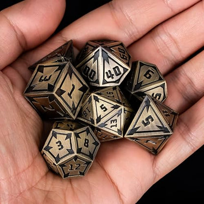 UDIXI Metal Dice Set D&D Heavy Metallic DND Dice for Tabletop Game (Bronze) | 7-Pieces, Lozenge Pattern, Zinc Alloy Material, Gorgeous Gift Case, DM Gift, for Dungeons and Dragons Role Playing Games - color: Ancient Bronze