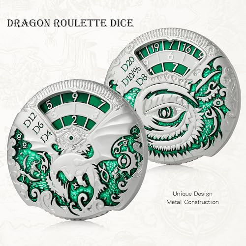 DNDND Dragon Roulette Spinner Metal Dice 7-in-1 Fidget Spinner DND Dice Set with Gorgeous Gift Box for Dungeons and Dragon and Tabletop Game (Silver with Green) - color: Dragon Silver Green